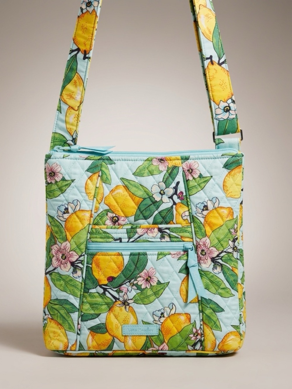 Vera Bradley Quilted Lemon Print Crossbody - Light Blue & Yellow